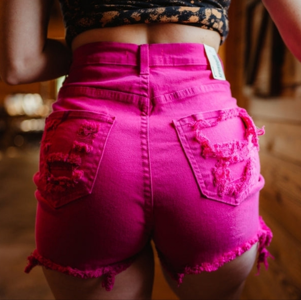 Fuschia High Waist Shorts